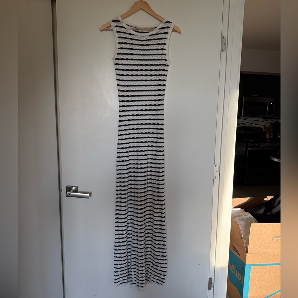 Peppermayo Black and White Striped Sleeveless Maxi Dress